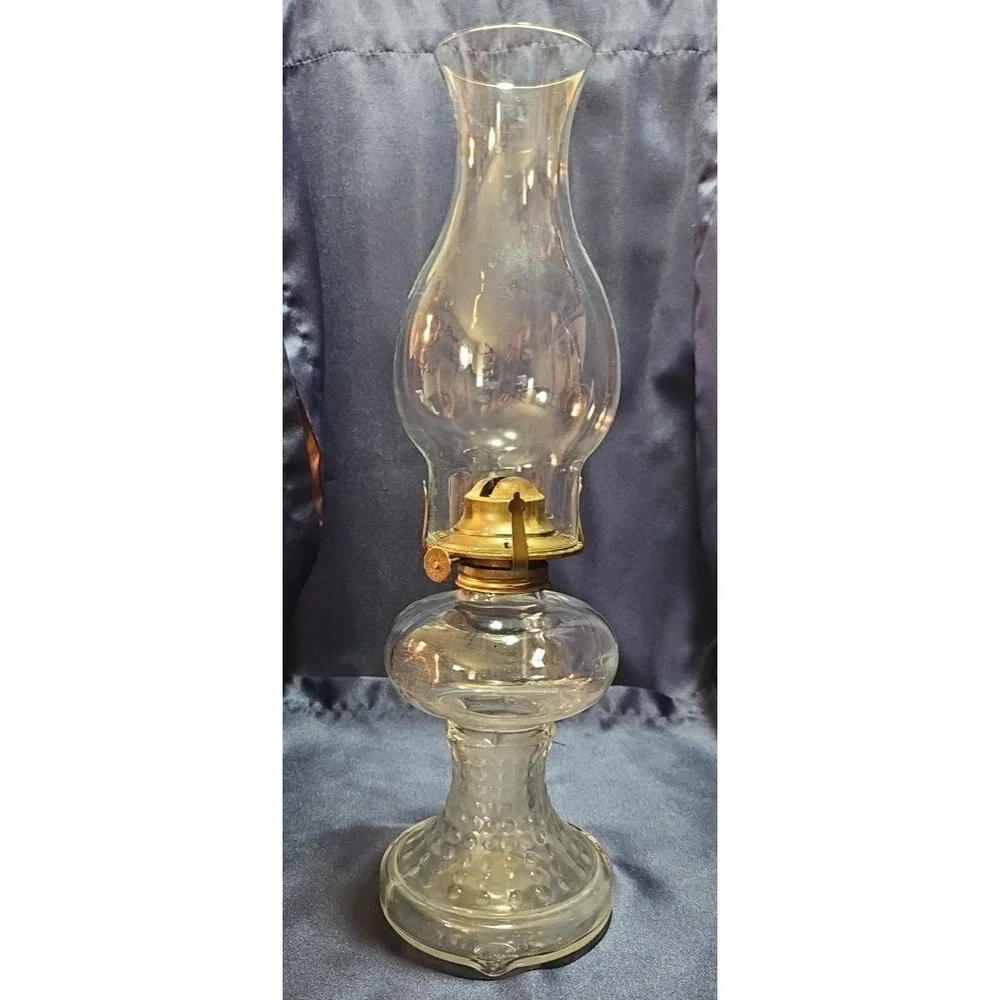 Vintage Clear Hobnail Glass Kerosene Oil Lamp with Chimeny‎ shade; J-2090